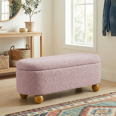 Banc de rangement moderne ovale avec pieds sphériques pour le hall d'entrée et le salon