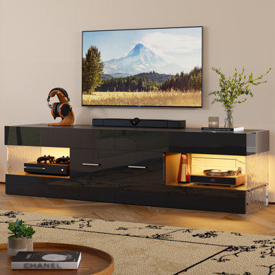 Kruszewski 60 inch Glossy TV Stand Fits TV Up to 65 inch with Drawer and LED Light Stone Grain Media Console Kruszewski 60 inch Glossy TV Stand Fits TV Up to 65 inch with Drawer and LED Light Stone Grain Media Console