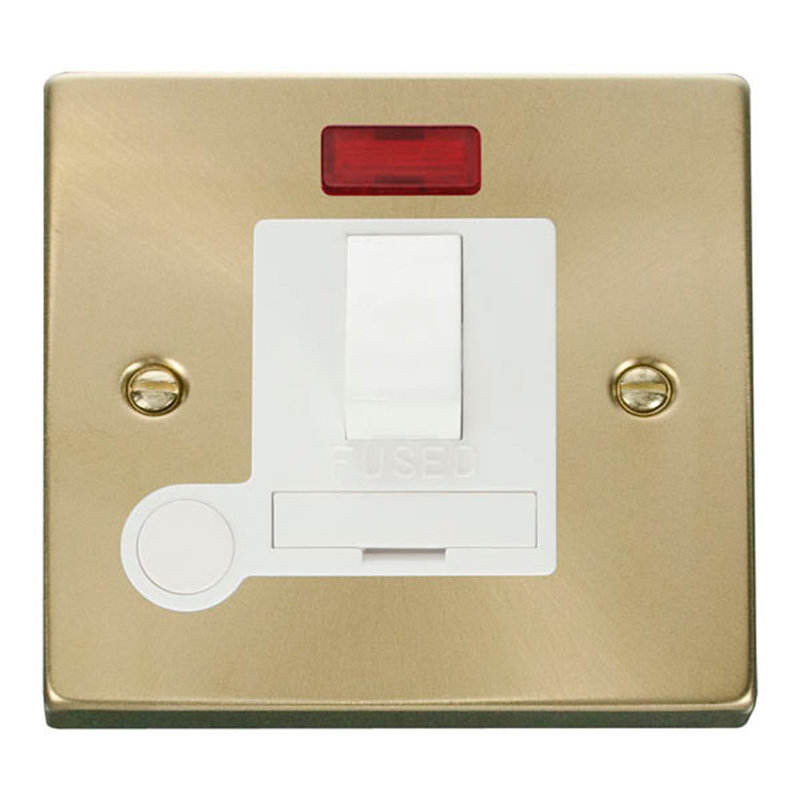 Satin Brass 13A Fused Connection Unit Switched With Neon With Flex