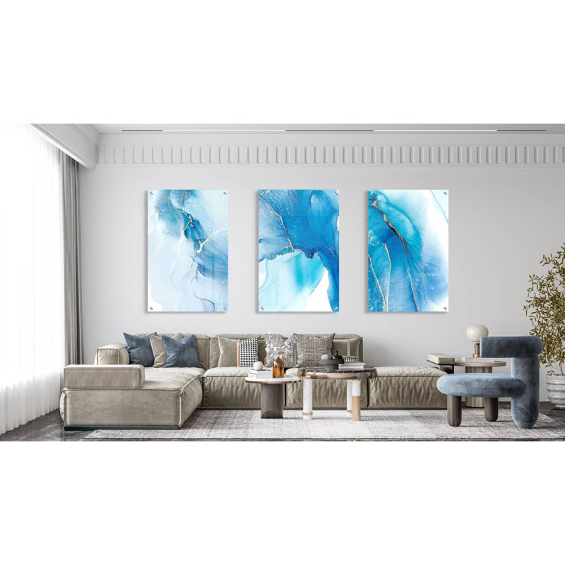 Marbre bleu - ensemble de 3 reproductions sans cadre
