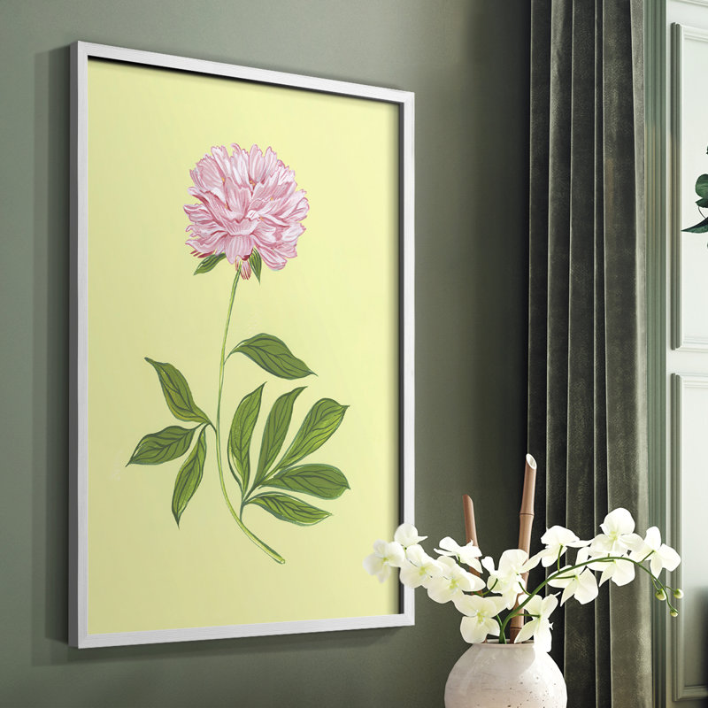 Pivoines en jaune I, reproduction encadrée - bois massif, Cadre simple blanc, H 10 po x l 8 po