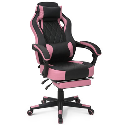 Chaise d'ordinateur inclinable avec repose-pieds et support lombaire amovible pivotant à 360 degrés