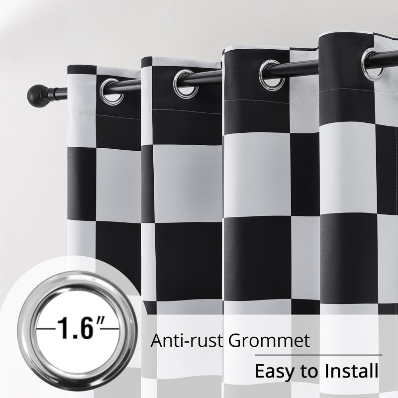 Rideaux 100% occultant - Motif de drapeau de course à carreaux noir et blanc, 2 panneaux, chacun W52 × L84, isolant thermique, réduction Nosie