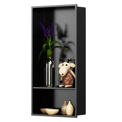 13 po X P 25 po H x 4 po D Niche de douche encastrée en acier inoxydable pour rangement de salle de bain en noir mat