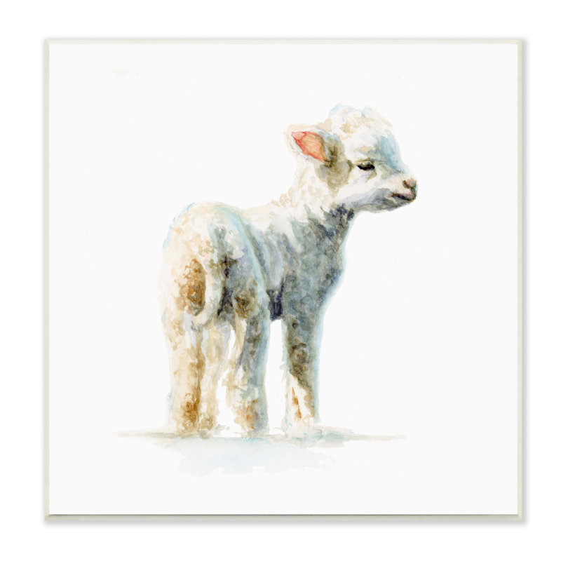 «Shaggy Lamb Nursery Animal» par Fox Hollow Studios - Peinture, H 12 po x l 12 po x P 0,5 po, Plaque murale