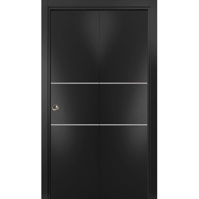 Porte pliante à panneaux en bois, Noir mat, 84 po x 80 po