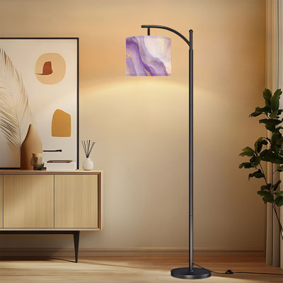 Lampe sur pied à arc avec abat-jour réglable Lavande mauve aquarelle liquide lignes dorées Lampe sur pied violet pastel 3 températures de couleur à haut gradateur avec interrupteur au pied pour la chambre à coucher