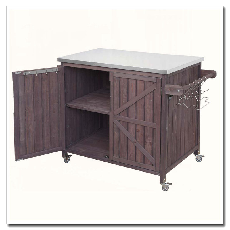 Îlot de cuisine 42,1 po avec tablette latérale et rangement, Marron foncé
