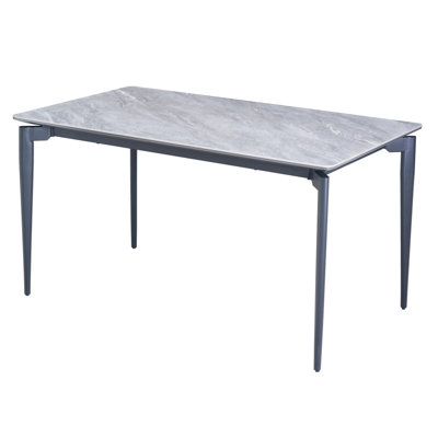 Glossy Rock Table With Black Legs,Sintered Stone Dining Table,Family Dining Table For 6-8 People