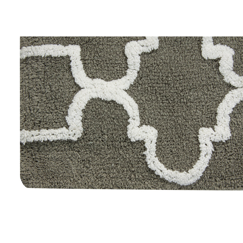 Anastatia Cotton Non-Slip Bath Rug, Gray/White, 36" x 24"