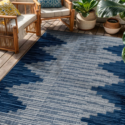 Tapis intérieur / extérieur à motif géométrique bleu marine / bleu intérieur / extérieur