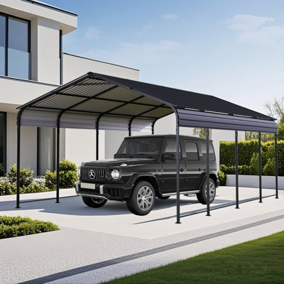 Heavy Duty 12X20 Ft Metal Carport With Galvanized Steel Roof, Stable Base For Vehicles And Trade Shows Outdoor Weddings