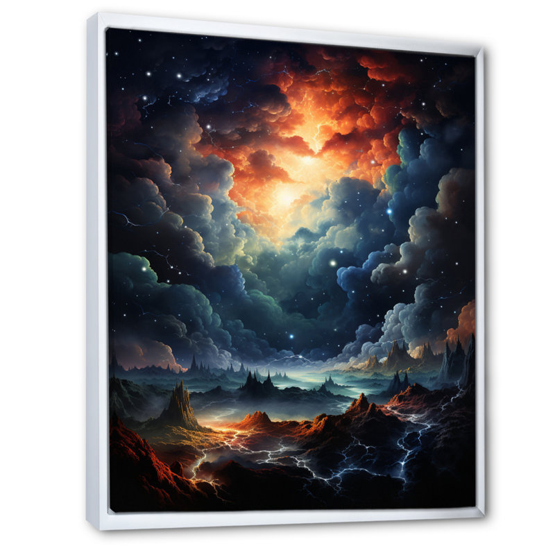 «Galaxy Celestial Fireworks V», reproduction d'art sur toile encadrée, H 32 po x l 16 po x P 1 po, Cadre blanc
