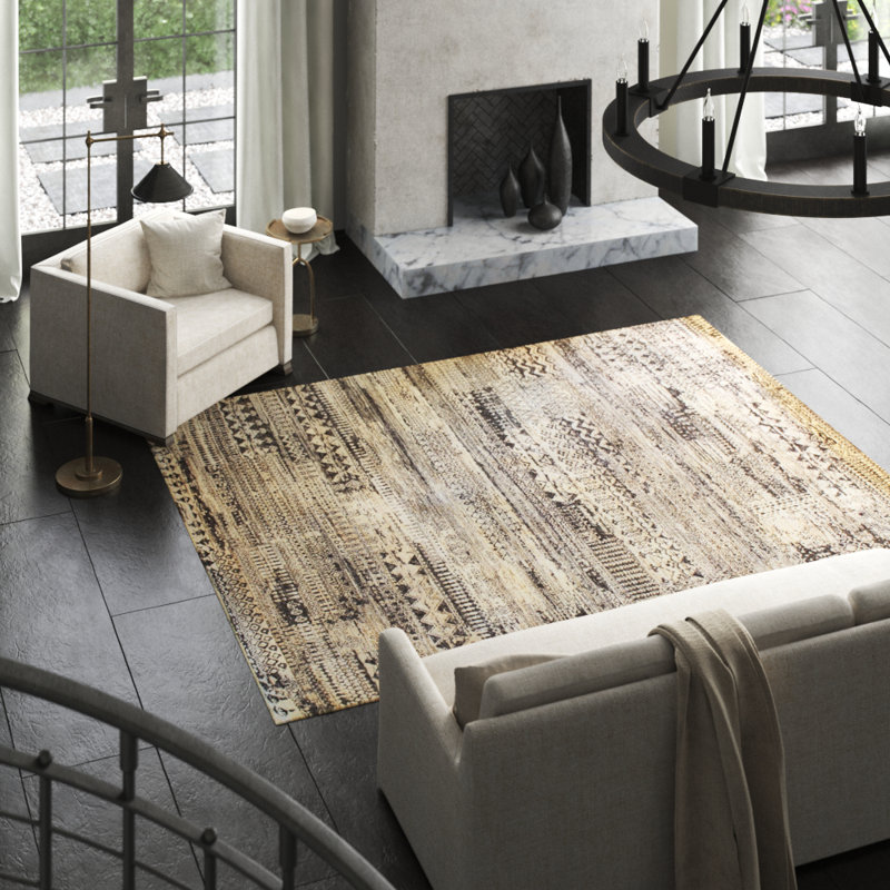 Gabbeh Wool Abstract Area Rug in Gray, Rectangle 6' x 9'