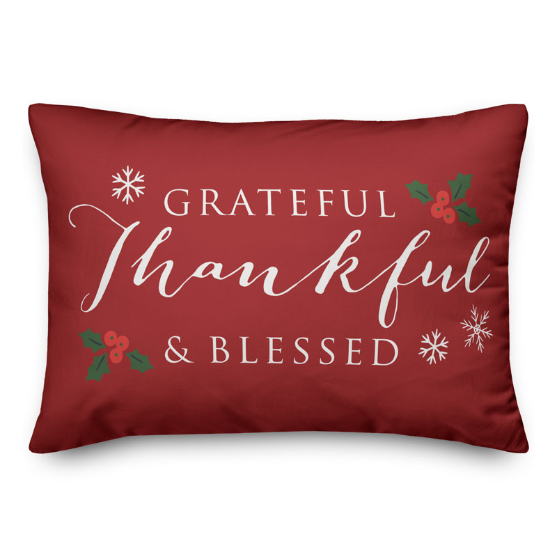  Grateful Thankful Blessed Rectangular Lumbar Cushion, Red