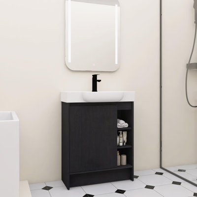 Meuble-lavabo autoportant simple de 28 po avec lavabo en céramique et porte à fermeture en douceur