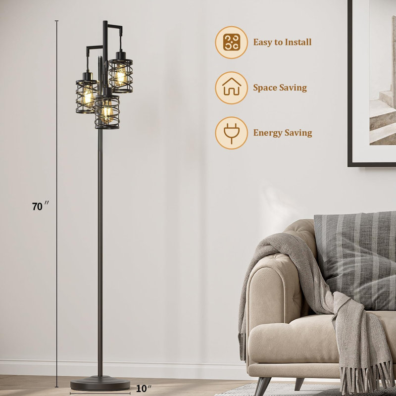 Lampe sur pied industrielle 70 po à intensité variable avec 3 ampoules