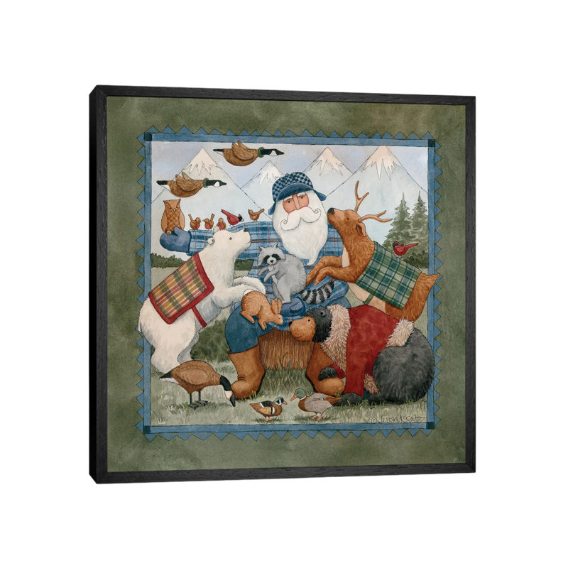 Woodland Santa by Teresa Kogut - Painting on Canvas, 45.72cm H x 45.72cm W x 3.81cm D, Black Floater Framed