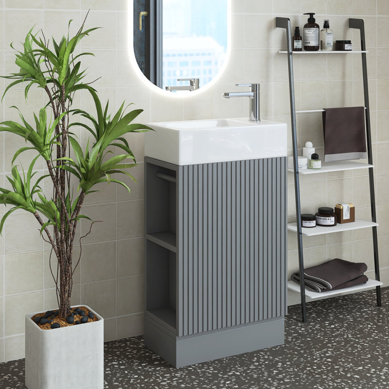 Jesara 18.6'' Single Bathroom Vanity with Ceramic Top, Gray