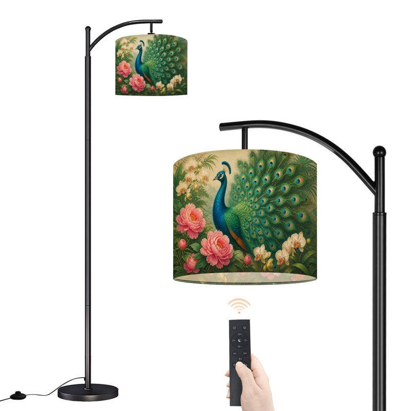 Lampe sur pied arquée avec abat-jour réglable, lampe sur pied majestueuse Paon, 3 températures de couleur, intensité variable, avec interrupteur au pied pour chambre à coucher
