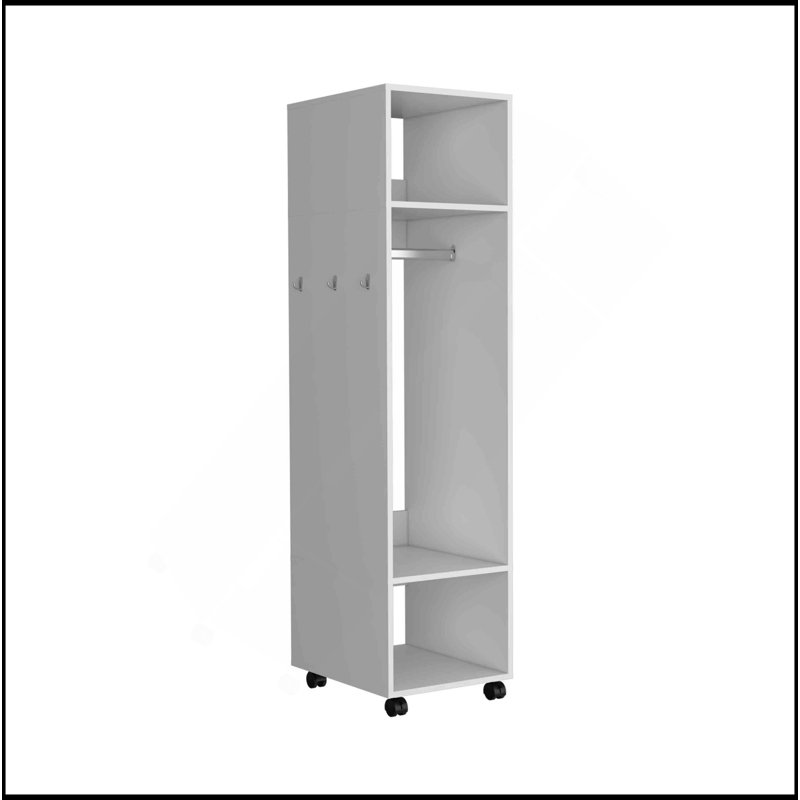 Grande armoire 63 "avec miroir, trois tablettes, roulettes et tringle, armoire, rangement pour vêtements de chambre à coucher, rangement pour armoire