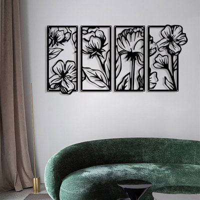 4 pièces de fleurs en métal murales en fer à suspendre à la main pour la décoration intérieure / extérieure