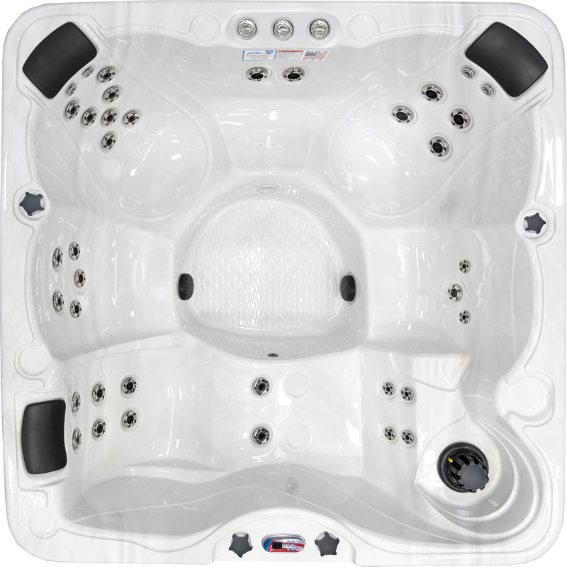 Spa carré en acrylique à 40 jets pour 6 personnes avec ozoniseur American Spas, Fumée, Blanc