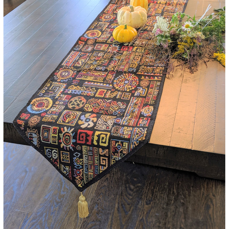 Sonnet Geometric Ethnic Ethnic Ornaments Woven Table Runner, 54" L x 13" W