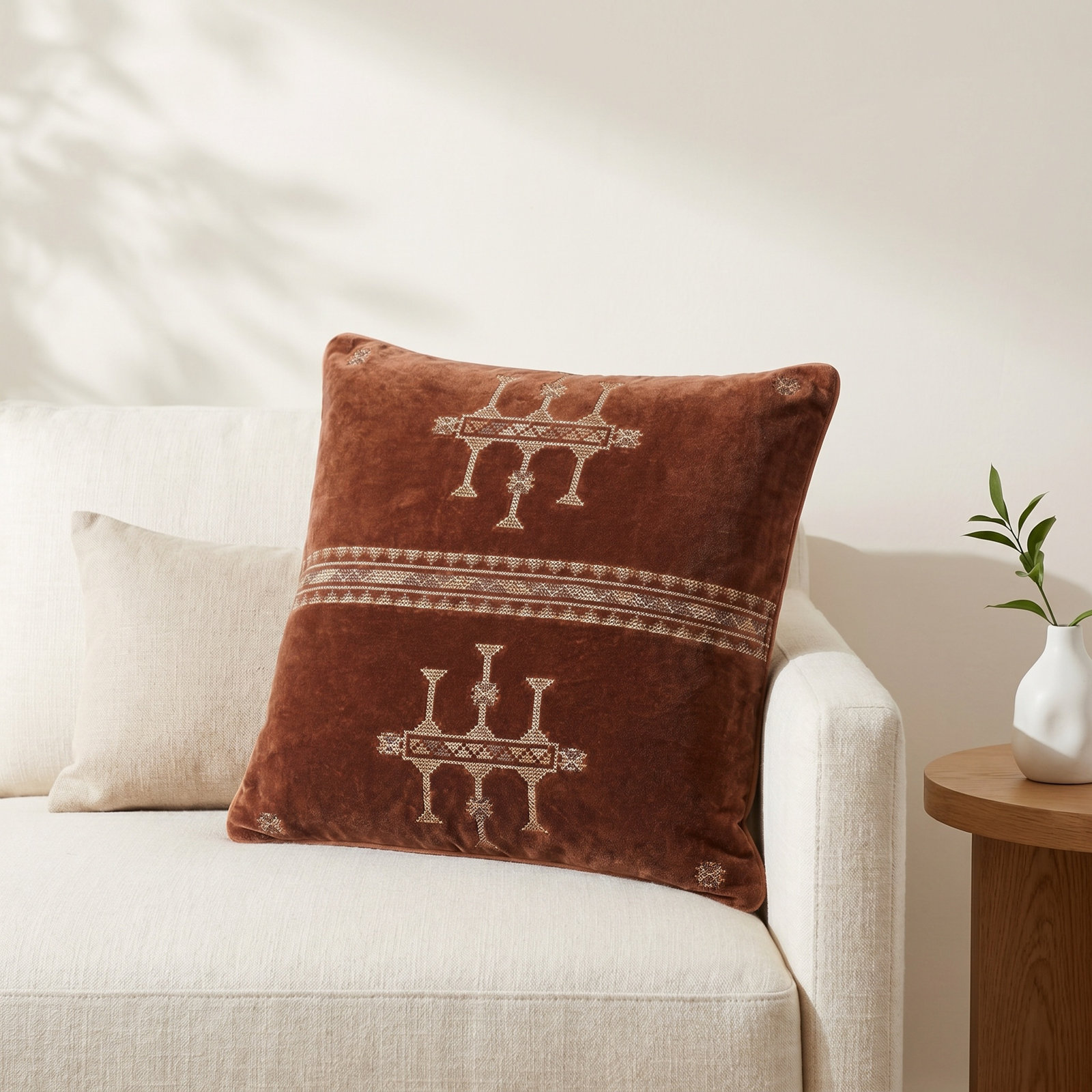 Veola Cotton Pillow Cover, Down, Square 18", Dark Plum