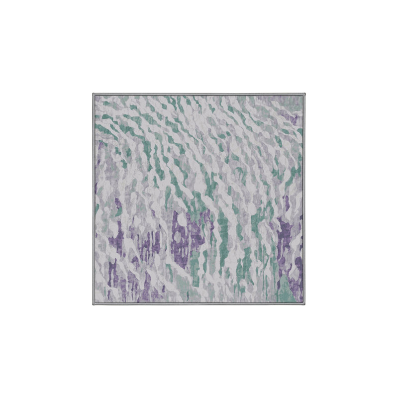 Machine Washable Gray Area Rug, Square 5'