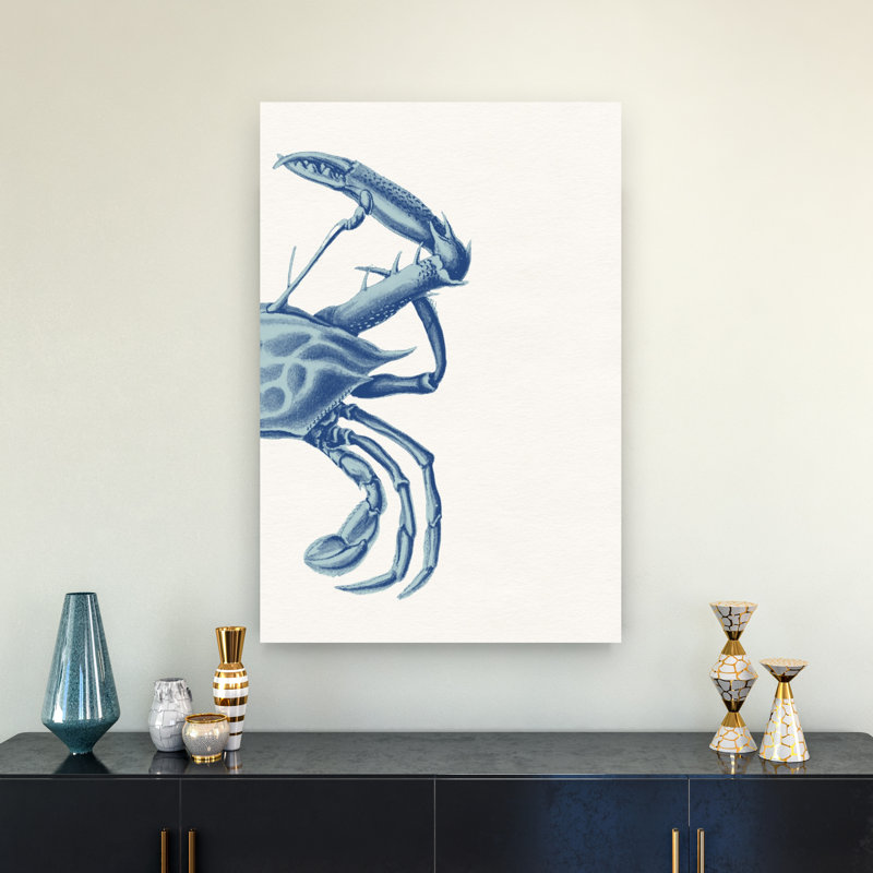 Vintage Blue Crab Drawing Vintage Crab Coastal Nature Wall Art Print 1 Piece Wrapped Canvas Wall Art, 91.44cm H x 60.96cm W