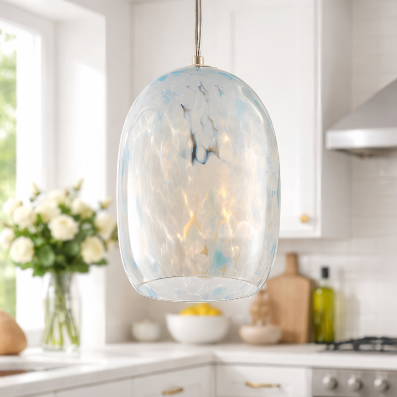 Luminaire suspendu moderne en nickel à 1 lumière de 5 po avec verre soufflé à la main pour salle à manger ou îlot de cuisine
