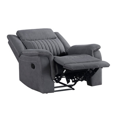 Lenny Manual Reclining Chair, Gray Microfiber, Foam Cushioning