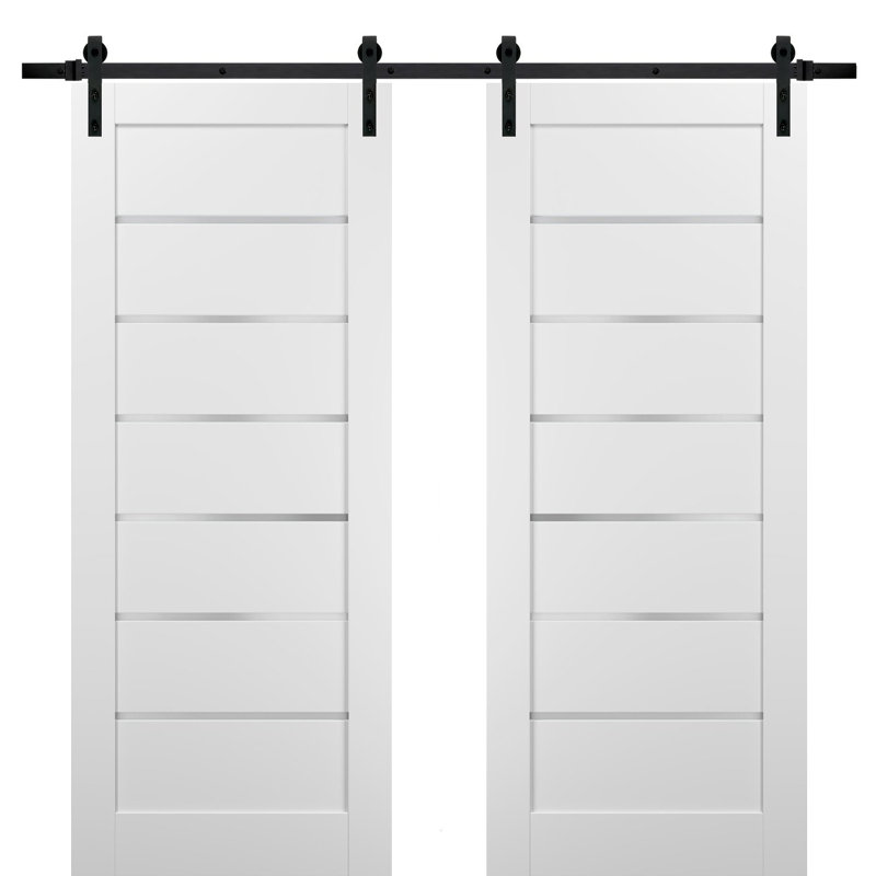 Portes de grange en bois givré Quadro avec ensemble de quincaillerie d'installation, 64 po x 96 po