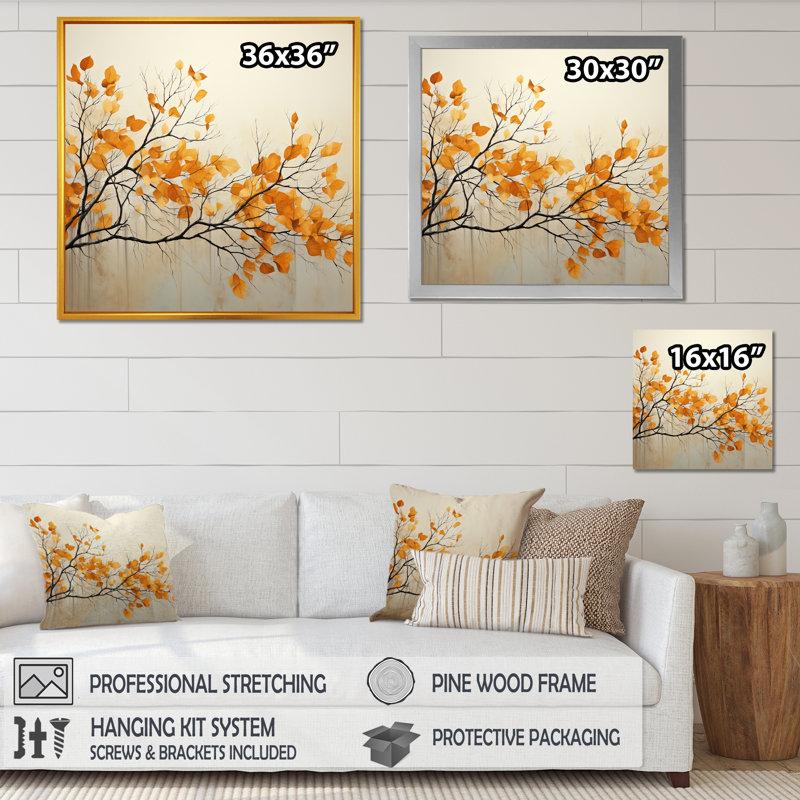 Amber Autumn Leaves On Canvas Print, 16" H x 16" W x 1" D, Wrapped Canvas