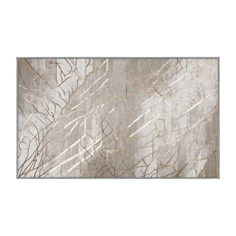 Machine Washable Gray Area Rug, Rectangle 5' x 7'