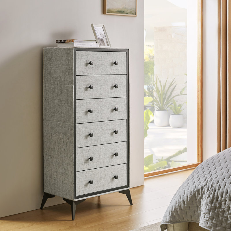 Commode à 6 tiroirs avec cadre en acier Pablo H 49 po, Gris clair
