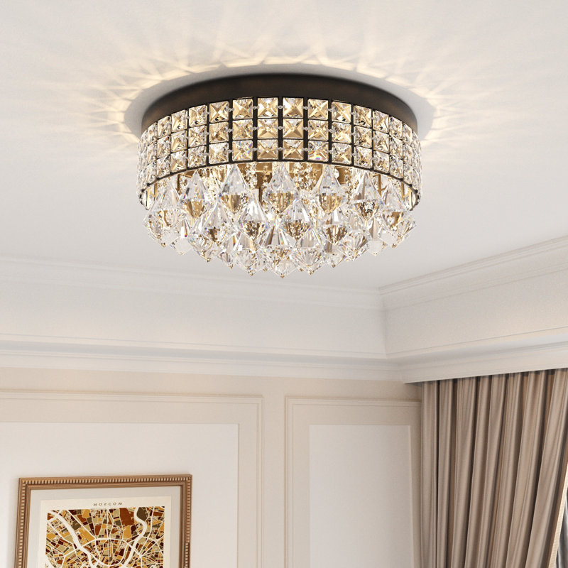 Theodora 15" W 4-Light Dimmable Drum Flush Mount , Black