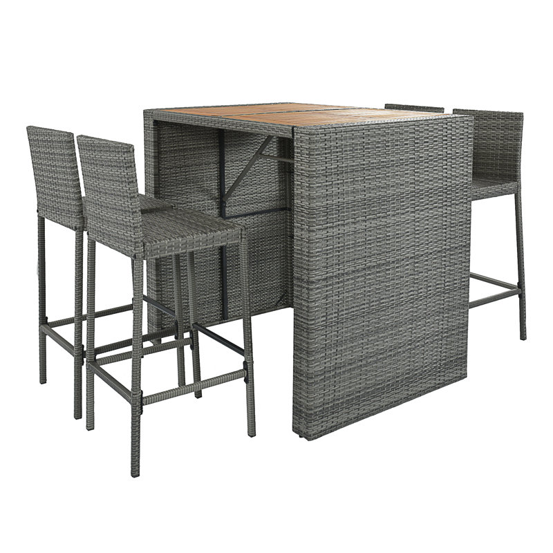 GO 5-Pieces Outdoor Patio Wicker Bar Set