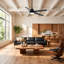  Ventilateur de plafond intelligent à intensité variable de 52 po avec 3 lumières à DEL CCT, APP et télécommande, moteur à courant continu réversible à 6 vitesses, pales de bois à double face, minuterie, tiges verticales de 6 po / 10 po-571703623