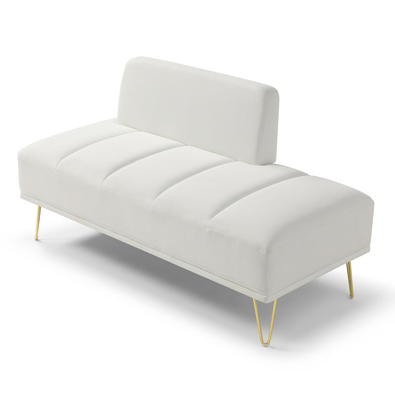 Banc rembourré en velours Gudren, Blanc
