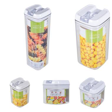 Biran Flip TITE Air Tight Storage Spaghetti Container Set, Easy Sealed Mechanism, Pantry Organizer Cupboard Kitchen Organization Canister Jar Pasta CA