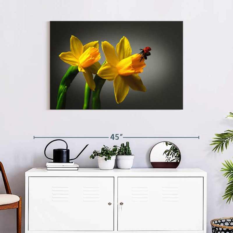 Harnek Ladybug On Daffodil, 24" H x 36" W