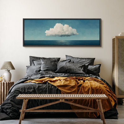 Floating Cloud over Blue Ocean Large Framed Canvas Print Wall Art - Minimalist Coastal Decor