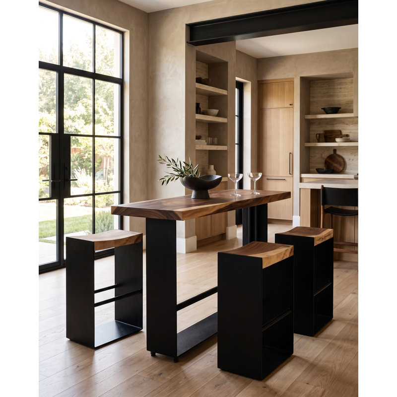 Bar Solid Wood Stool, Bar Stool (29” Seat Height), Black