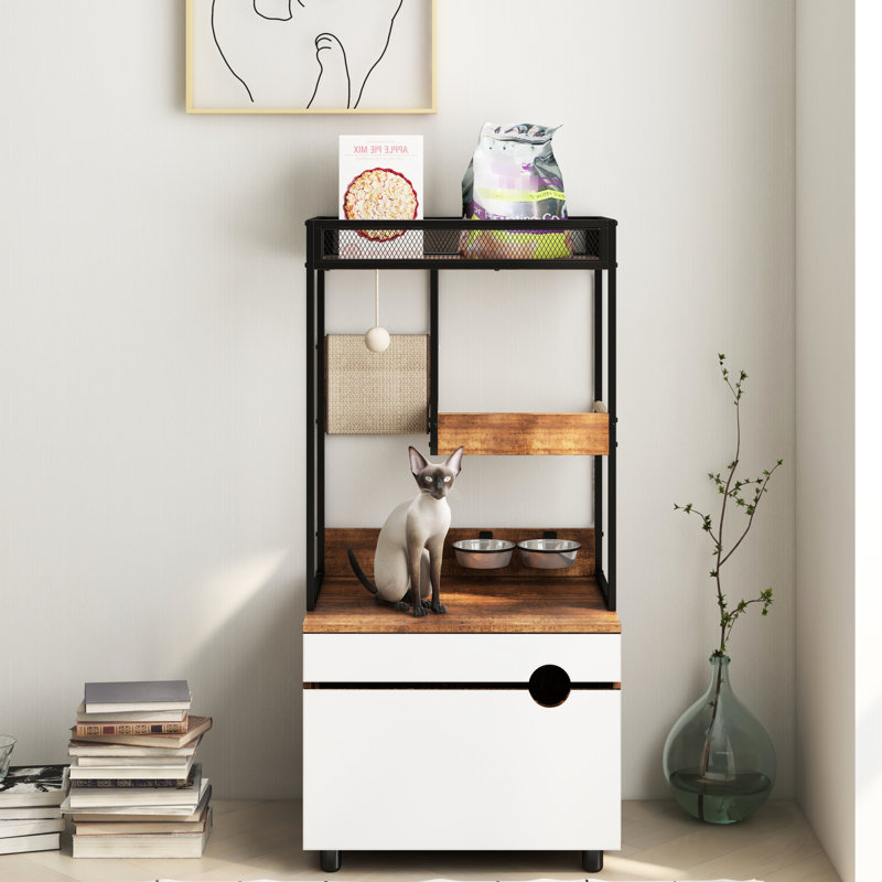 Bac à litière pour chat avec meuble intégré - Multifonctionnel et ventilé - Design américain élégant