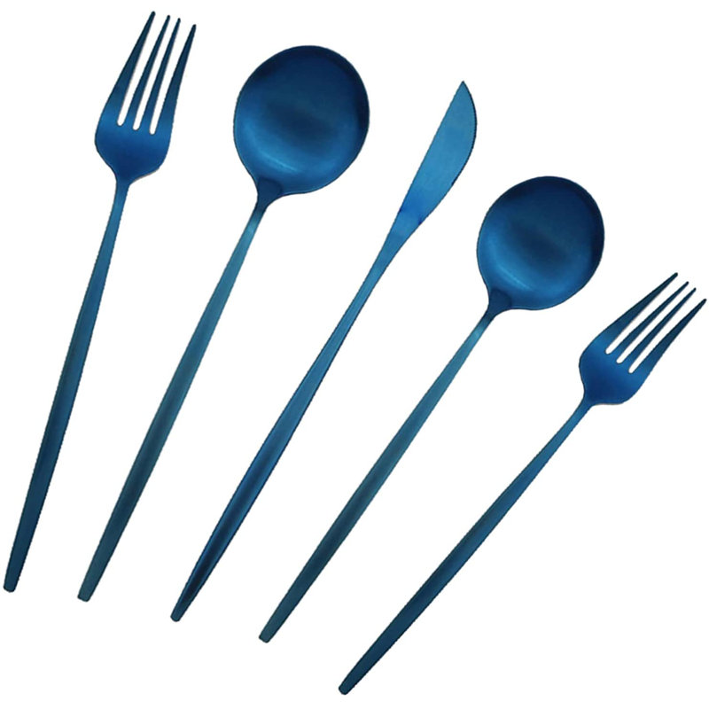 Everly Quinn Stainless Steel Flatware Set - Service for 6, Blue