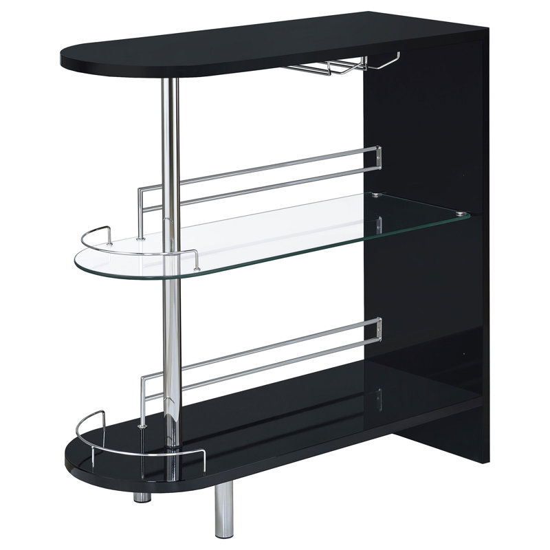 Adolfo Rectangular 2-Tier Home Bar Table High Gloss, Black, Black