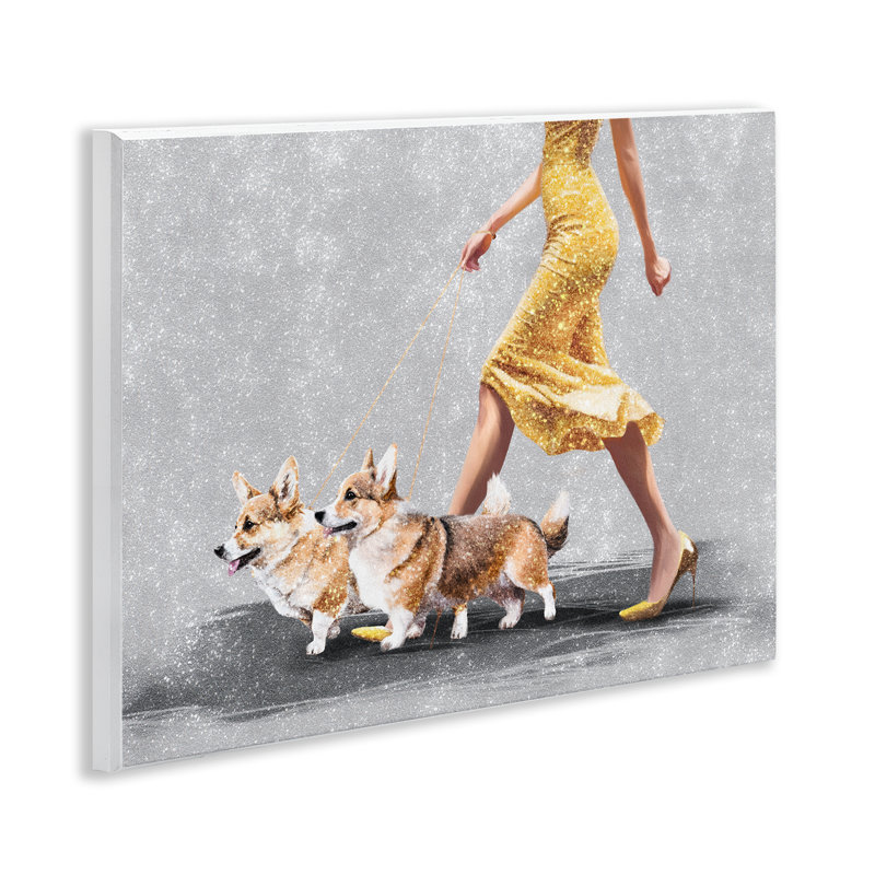 «Chic Woman with Corgis», art mural sur bois par Svetlana Aleynikova