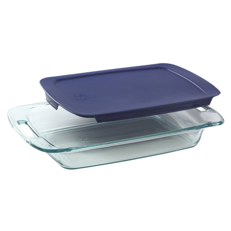 Pyrex Easy Grab Glass Rectangular Baking Dish with Lid, Blue